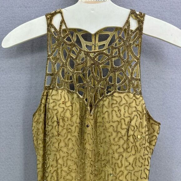 Vintage Y2K 90s Scala Gold Beaded Silk Slip Maxi Dress Gown Size S - Picture 2 of 12